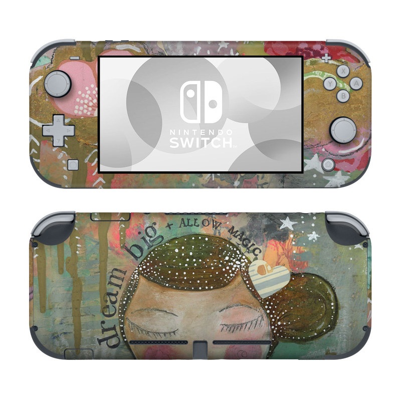 Nintendo Switch Lite Skin design of Painting, Pink, Illustration, Art, Child art, Watercolor paint, Drawing, Visual arts, Still life, with brown, pink, red, green, white, black, orange, gray colors