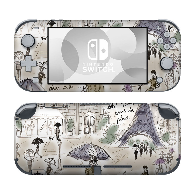 Nintendo Switch Lite Skin design of Cartoon, Umbrella, Illustration, Organism, Art, Fiction, Fictional character, with brown, gray, purple colors