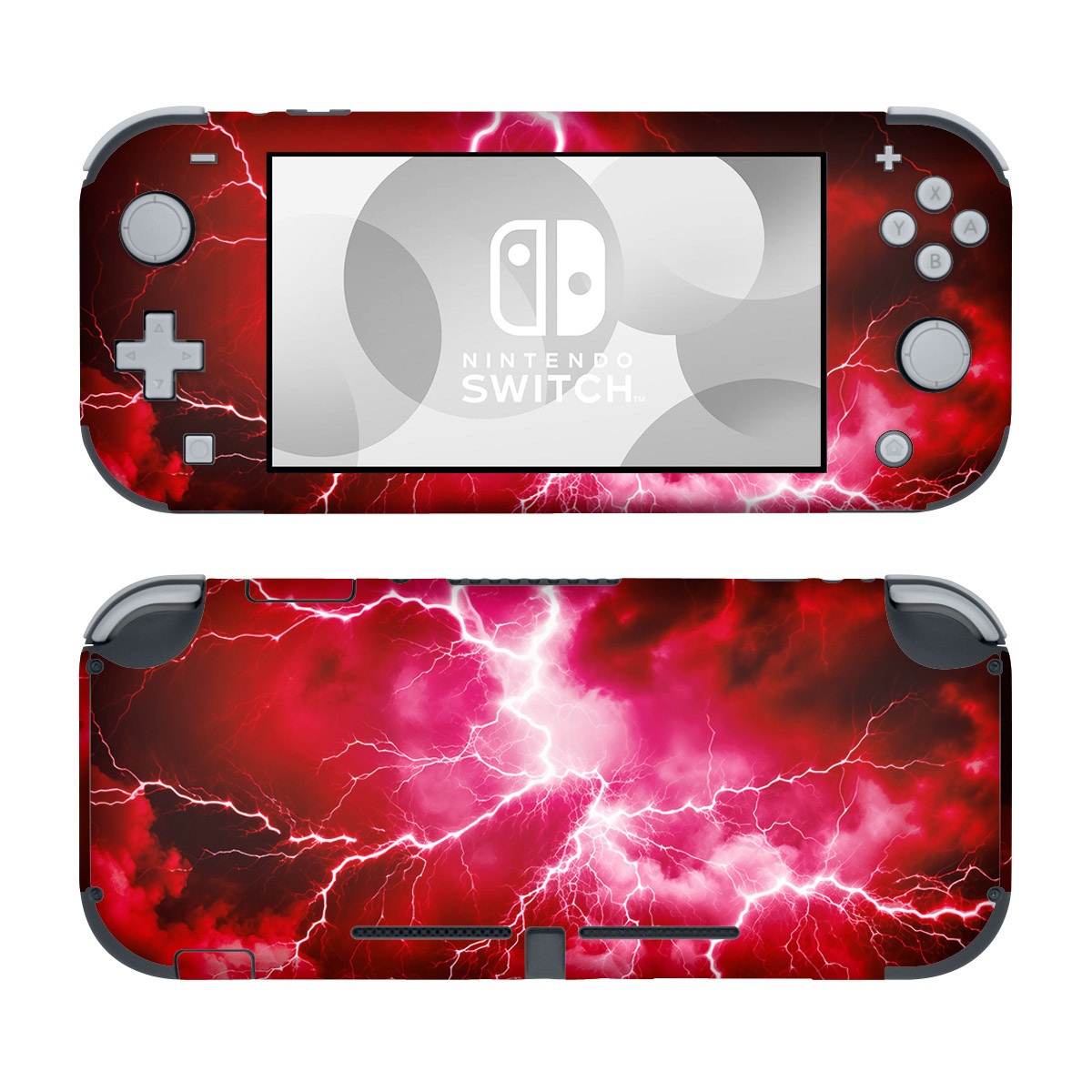 Nintendo Switch Lite Skin design of Thunder, Atmosphere, Sky, Light, Purple, Lighting, Water, Thunderstorm, Electricity, Pink, with black, red colors
