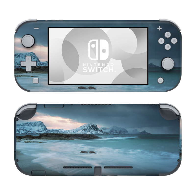 Nintendo Switch Lite Skin design of Body of water, Sky, Nature, Sea, Ocean, Wave, Blue, Water, Coast, Wind wave, with white, blue, black, orange colors