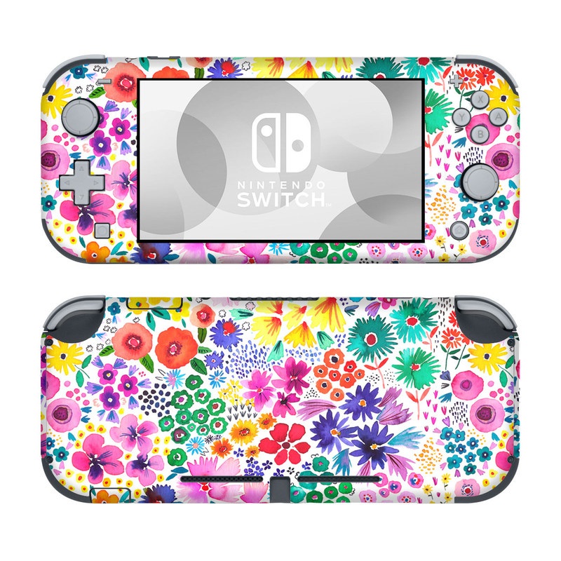 Nintendo Switch Lite Skin design of Colorfulness, Flower, Pink, Art, Magenta, Pattern, Creative arts, Petal, Symmetry, Electric blue, with white, pink, green, red, blue, purple, yellow, orange colors