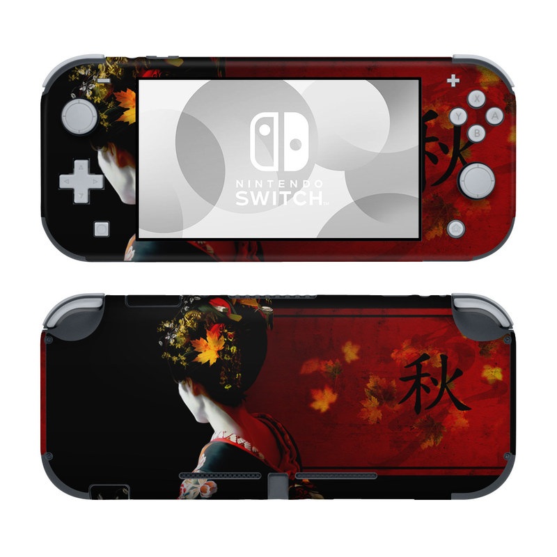 Nintendo Switch Lite Skin design of Geisha, Red, Flower, Plant, Headgear, Photography, Peking opera, Costume, Headpiece, Art, with black, red, orange, yellow, white colors
