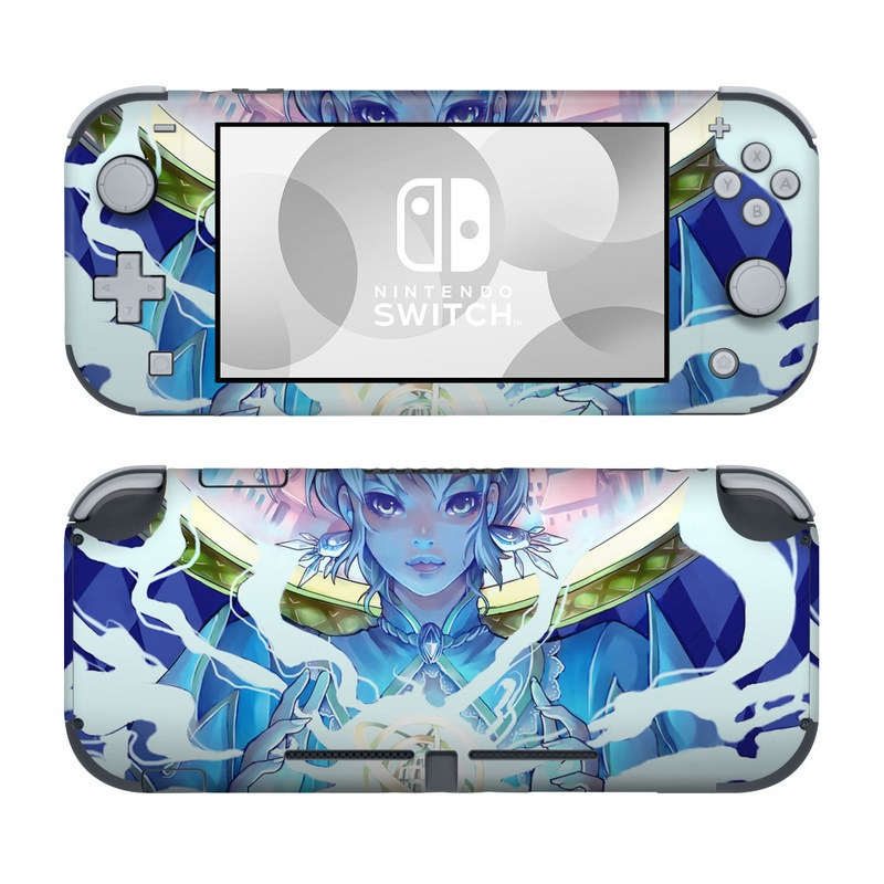 Nintendo Switch Lite Skin design of Cg artwork, Anime, Cartoon, Sky, Long hair, Illustration, Fictional character, Black hair, Art, with blue, purple, pink, white, yellow colors