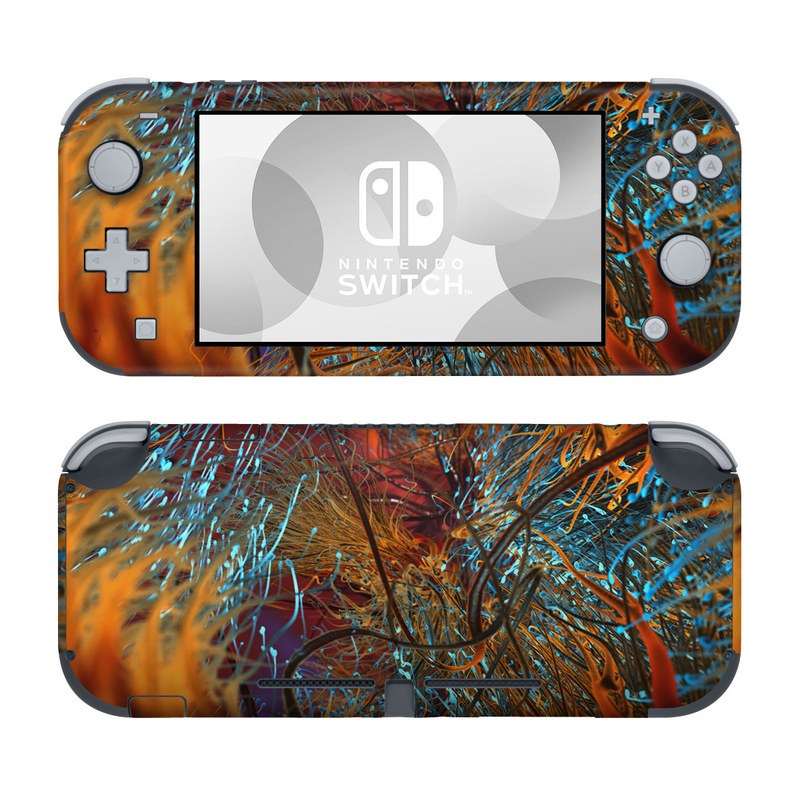 Nintendo Switch Lite Skin design of Orange, Tree, Electric blue, Organism, Fractal art, Plant, Art, Graphics, Space, Psychedelic art, with orange, blue, red, yellow, purple colors