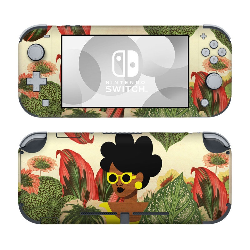 Nintendo Switch Lite Skin design of Illustration, Plant, Botany, Organism, Leaf, Art, Animation, Grass, Flower, Perennial plant, with green, black, brown, yellow, red colors