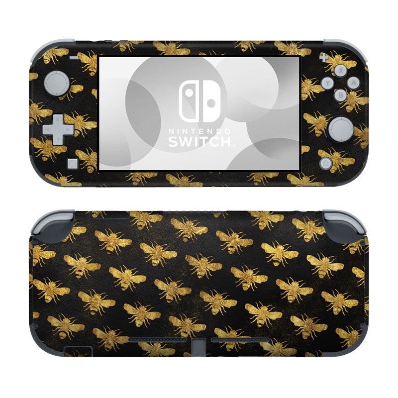 Nintendo Switch Lite Skin design of Pattern, Yellow, Flower, Design, Plant, Wildflower, Textile, Metal, with black, yellow colors