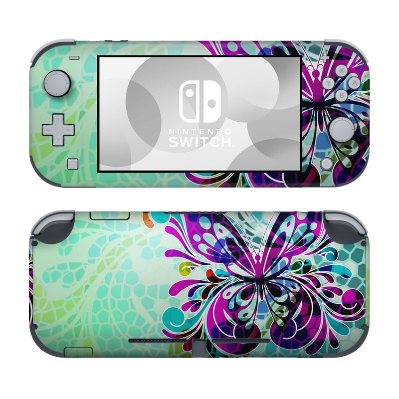 Nintendo Switch Lite Skin design of Butterfly, Pattern, Insect, Moths and butterflies, Purple, Graphic design, Design, Pollinator, Visual arts, Magenta, with blue, green, purple colors