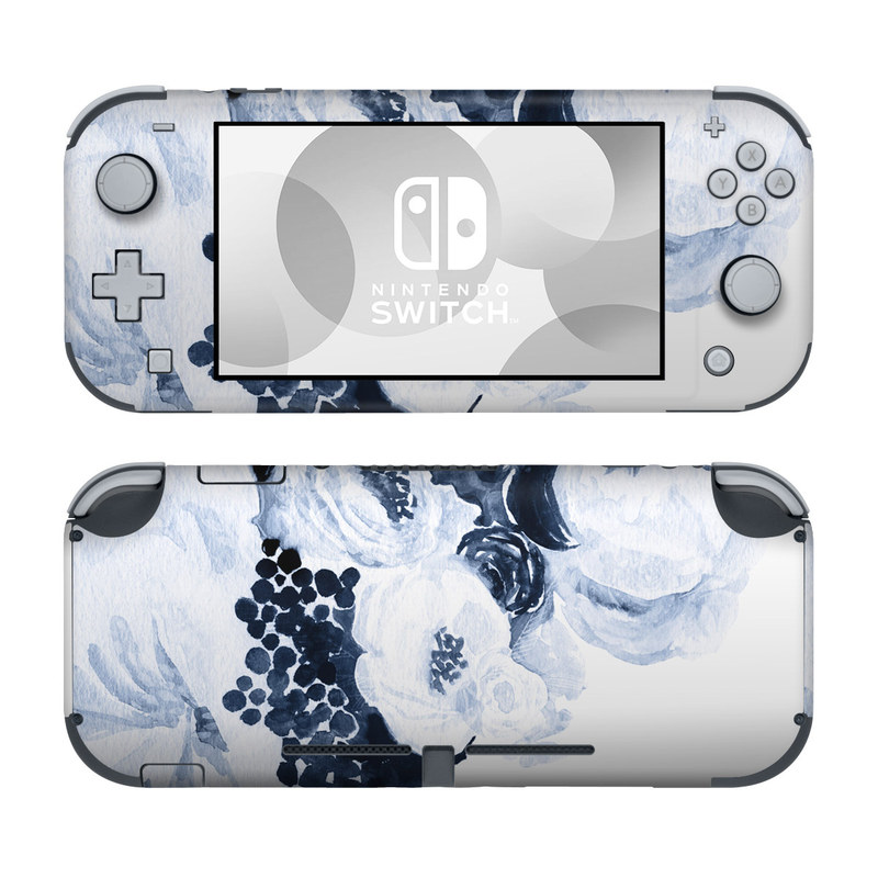 Nintendo Switch Lite Skin design of White, Flower, Cut flowers, Garden roses, Plant, Bouquet, Rose, Black-and-white, Rose family, Still life, with white, blue colors