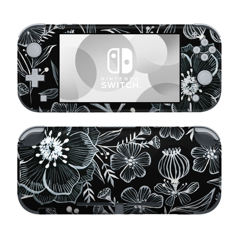 Nintendo Switch Lite Skin design of Pattern, Black-and-white, Flower, Monochrome photography, Plant, Design, Monochrome, Botany, Wildflower, Visual arts, with black, white colors