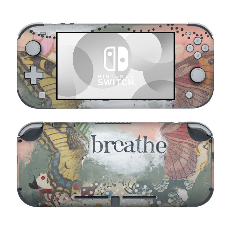 Nintendo Switch Lite Skin design of Butterfly, Moths and butterflies, Insect, Pollinator, Organism, Illustration, Brush-footed butterfly, Art, Fictional character, Wildflower, with pink, brown, white, black, red, blue, green colors
