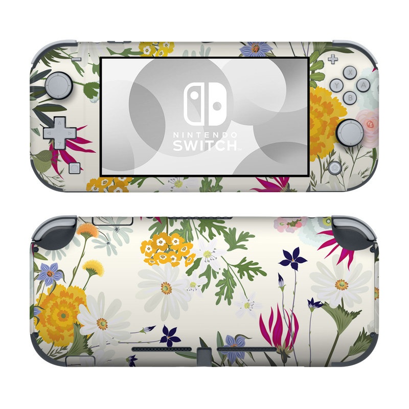 Nintendo Switch Lite Skin design of Flower, Wildflower, chamomile, Floral design, Plant, camomile, Botany, Clip art, Cut flowers, Daisy, with white, green, pink, orange, yellow, red colors