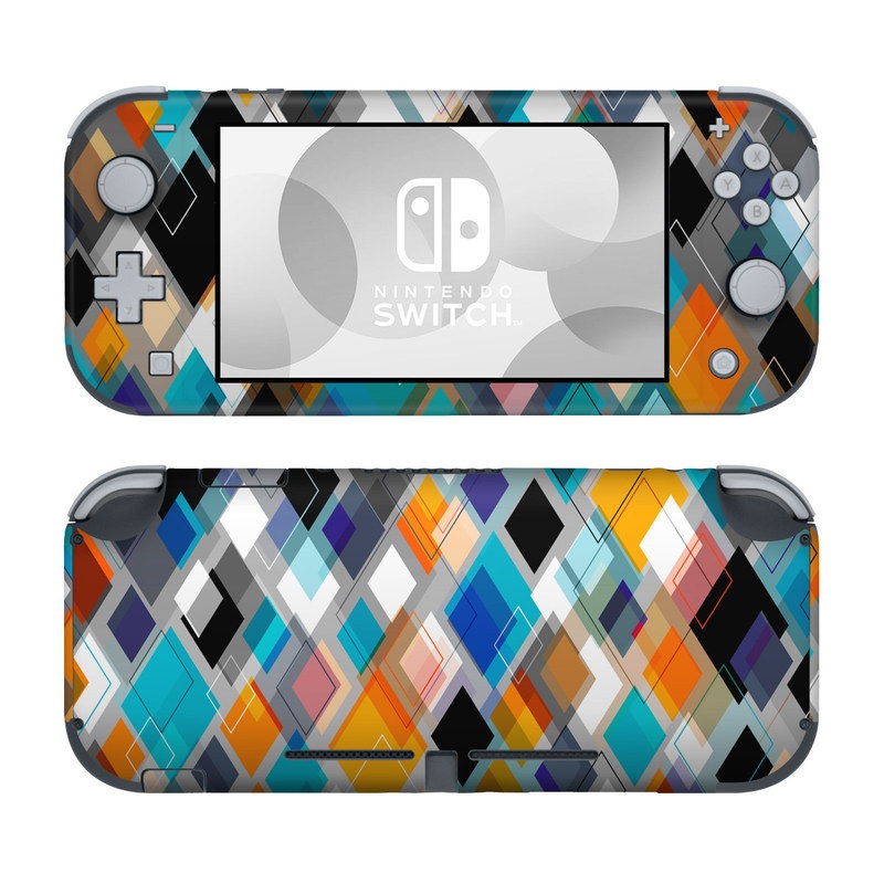 Nintendo Switch Lite Skin design of Pattern, Line, Design, Colorfulness, Plaid, Tints and shades, Textile, Symmetry, Square, with black, blue, red, orange, white colors