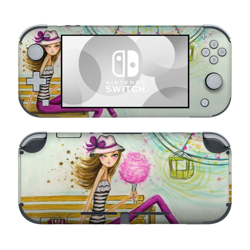 Nintendo Switch Lite Skin design of Illustration, Fashion illustration, Art, Sitting, Watercolor paint, Plant, Graphic design, Style, Painting, with green, yellow, blue, pink, purple, black, white, orange colors