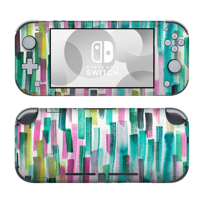 Nintendo Switch Lite Skin design of Line, Turquoise, Pink, Pattern, Design, Magenta, Colorfulness, with white, green, blue, pink, purple, black, blue colors