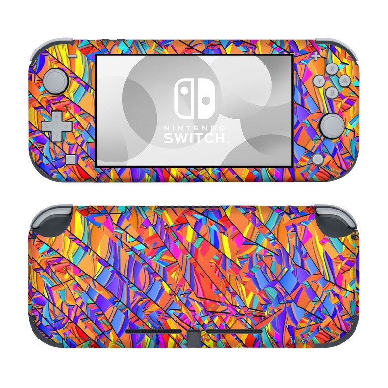 Nintendo Switch Lite Skin design of Pattern, Psychedelic art, Line, Visual arts, Art, with orange, yellow, blue, purple, pink colors