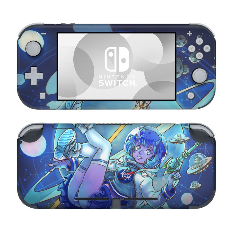 Nintendo Switch Lite Skin design of Cartoon, Illustration, Graphic design, Games, Space, Design, Anime, Art, Graphics, Fictional character, with blue, white, yellow, purple, green, red, orange, black colors