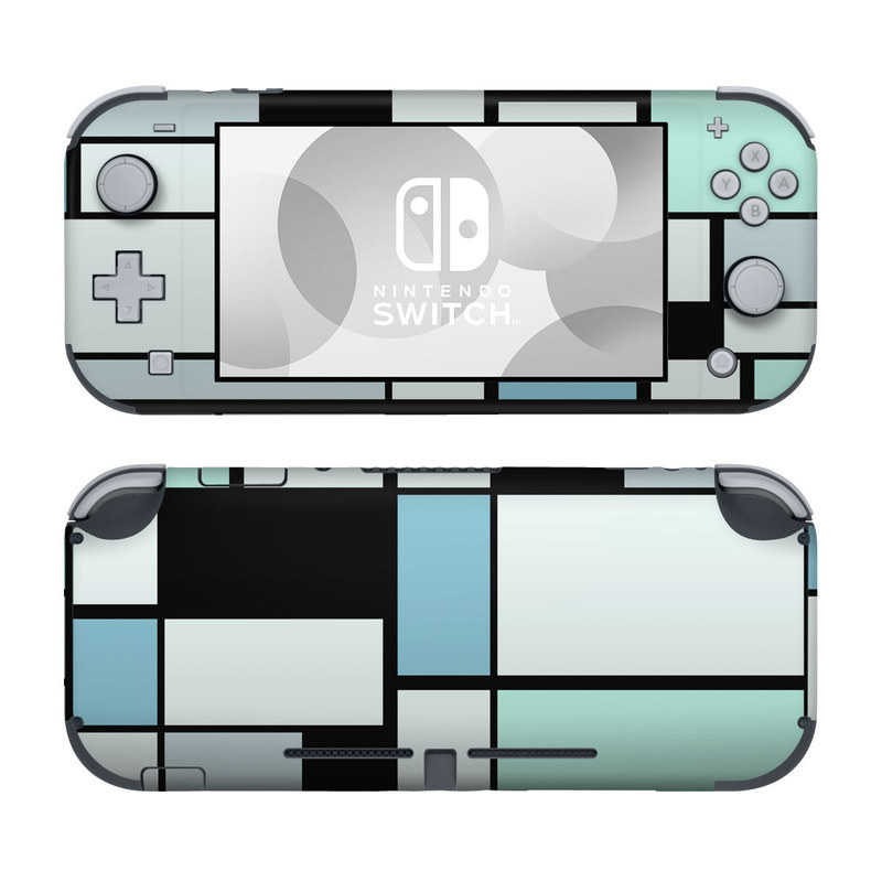 Nintendo Switch Lite Skin design of Blue, Line, Turquoise, Pattern, Rectangle, Design, Parallel, Square, Symmetry, Tints and shades, with black, blue, green colors