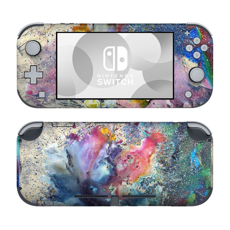 Nintendo Switch Lite Skin design of Watercolor paint, Painting, Acrylic paint, Art, Modern art, Paint, Visual arts, Space, Colorfulness, Illustration, with gray, black, blue, red, pink colors