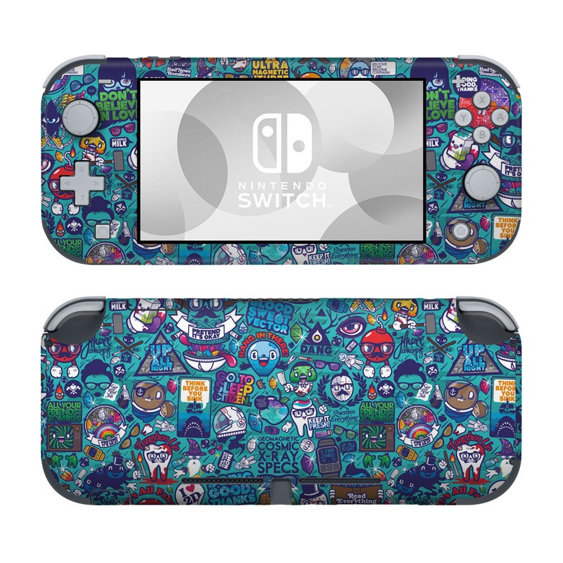Nintendo Switch Lite Skin design of Art, Visual arts, Illustration, Graphic design, Psychedelic art, with blue, black, gray, red, green colors