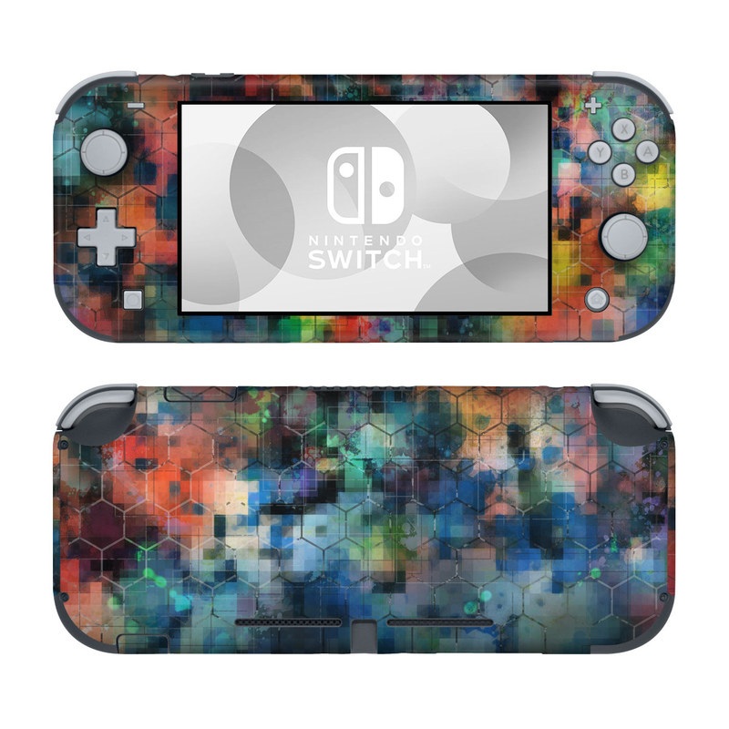 Nintendo Switch Lite Skin design of Blue, Colorfulness, Pattern, Psychedelic art, Art, Sky, Design, Textile, Dye, Modern art, with black, blue, red, gray, green colors