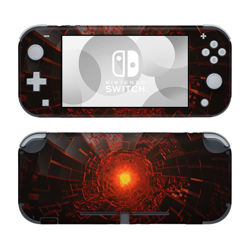 Nintendo Switch Lite Skin design of Red, Fractal art, Light, Circle, Design, Art, Graphics, Symmetry, Pattern, Space, with black, red colors