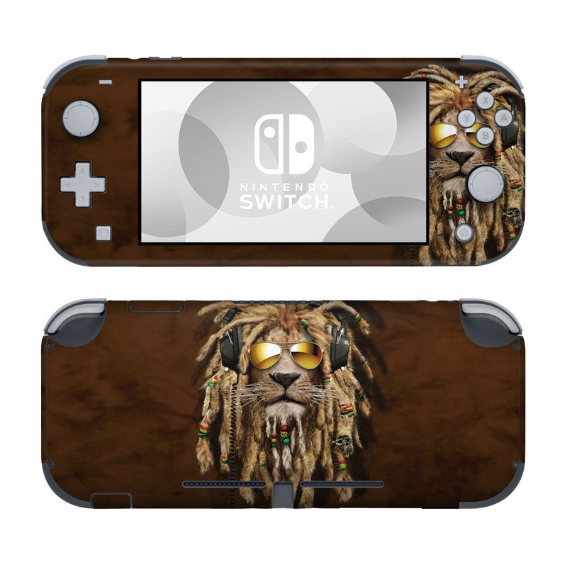 Nintendo Switch Lite Skin design of Hair, Fur, Dreadlocks, Snout, Organism, Glasses, Whiskers, Mask, Wildlife, Fictional character, with black, green, red, gray colors
