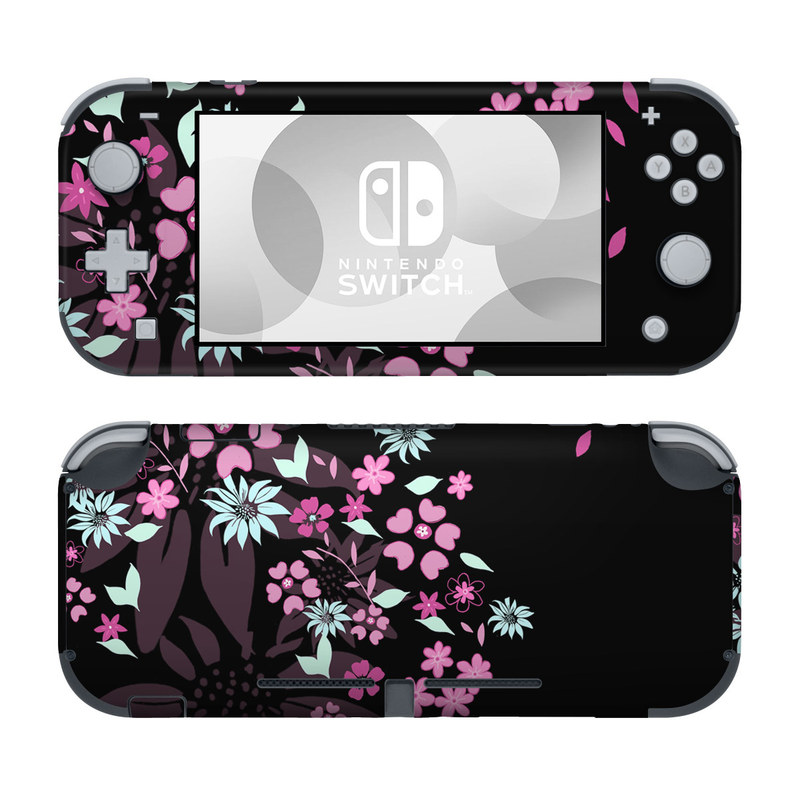 Nintendo Switch Lite Skin design of Pink, Pattern, Flower, Plant, Botany, Petal, Floral design, Design, Pedicel, Graphic design, with black, gray, purple, green, red, pink colors