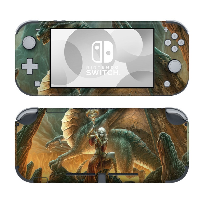Nintendo Switch Lite Skin design of Dragon, Cg artwork, Mythology, Fictional character, Mythical creature, Art, Illustration, Cryptid, Sculpture, Demon, with black, green, red, gray, blue colors