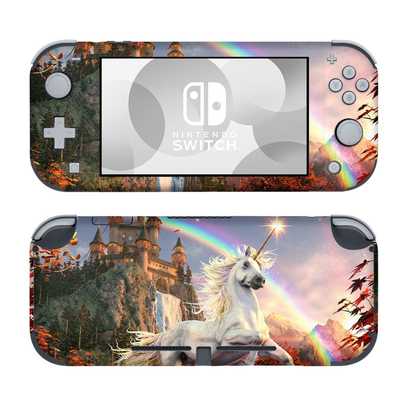 Nintendo Switch Lite Skin design of Nature, Unicorn, Fictional character, Sky, Mythical creature, Mythology, Cg artwork, Horse, Mane, Wildlife, with black, gray, red, green, blue colors