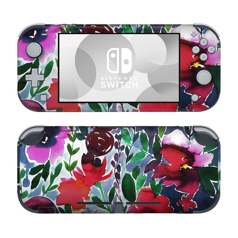 Nintendo Switch Lite Skin design of Flower, Petal, Red, Plant, Pattern, Pink, Purple, Flowering plant, Botany, Design, with red, green, pink, blue colors