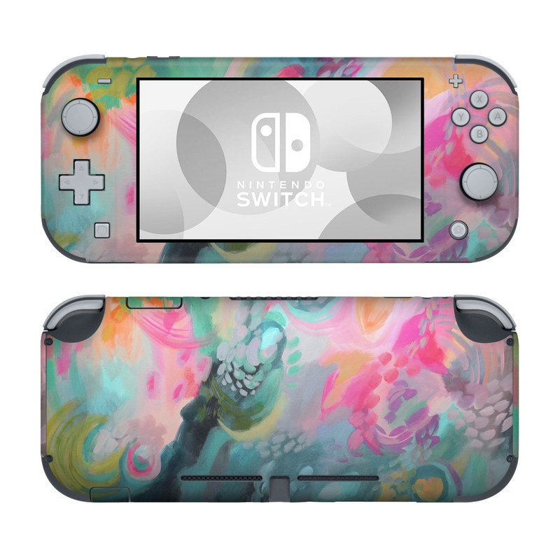 Nintendo Switch Lite Skin design of Painting, Acrylic paint, Modern art, Art, Pink, Visual arts, Watercolor paint, Pattern, Illustration, Paint, with blue, pink, orange, yellow, green, purple colors