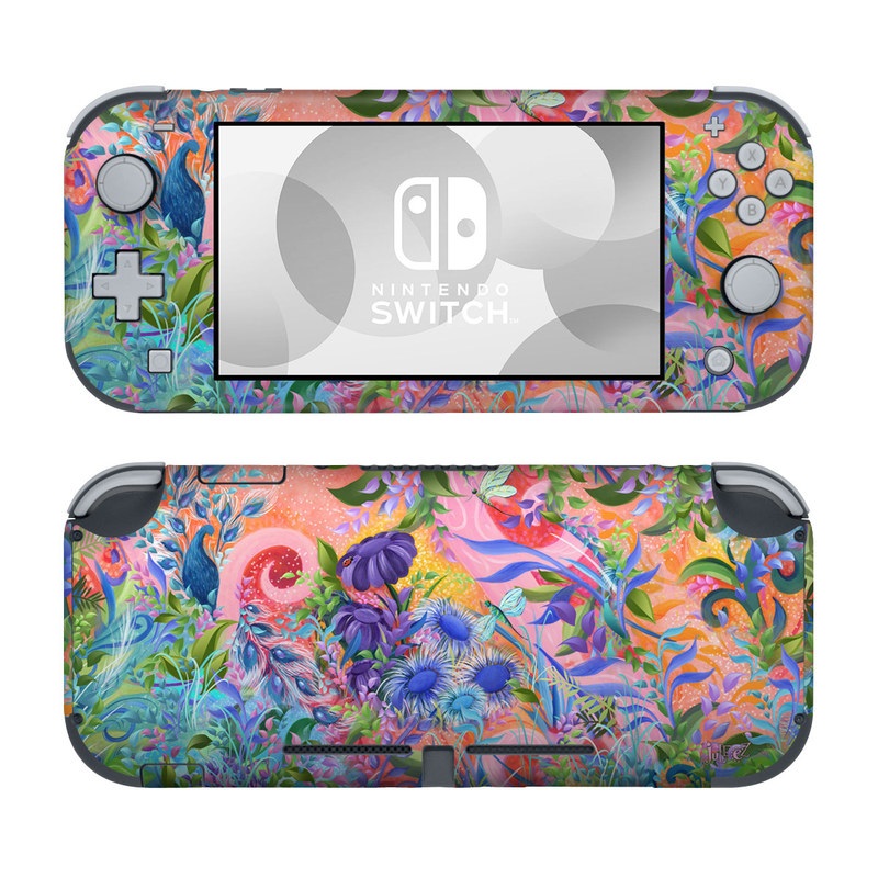 Nintendo Switch Lite Skin design of Psychedelic art, Painting, Art, Acrylic paint, Pattern, Modern art, Visual arts, Textile, Design, Organism, with gray, blue, green, pink colors