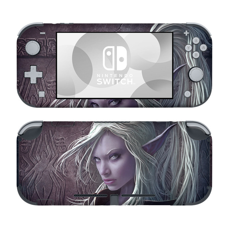 Nintendo Switch Lite Skin design of Cg artwork, Beauty, Purple, Lady, Illustration, Fictional character, Long hair, Photography, Art, Portrait, with black, gray, purple colors