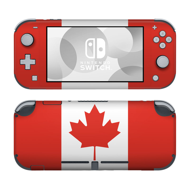 Nintendo Switch Lite Skin design of Red, Maple leaf, Tree, Leaf, Woody plant, Flag, Plant, Plane, Red flag, Maple, with red, white colors
