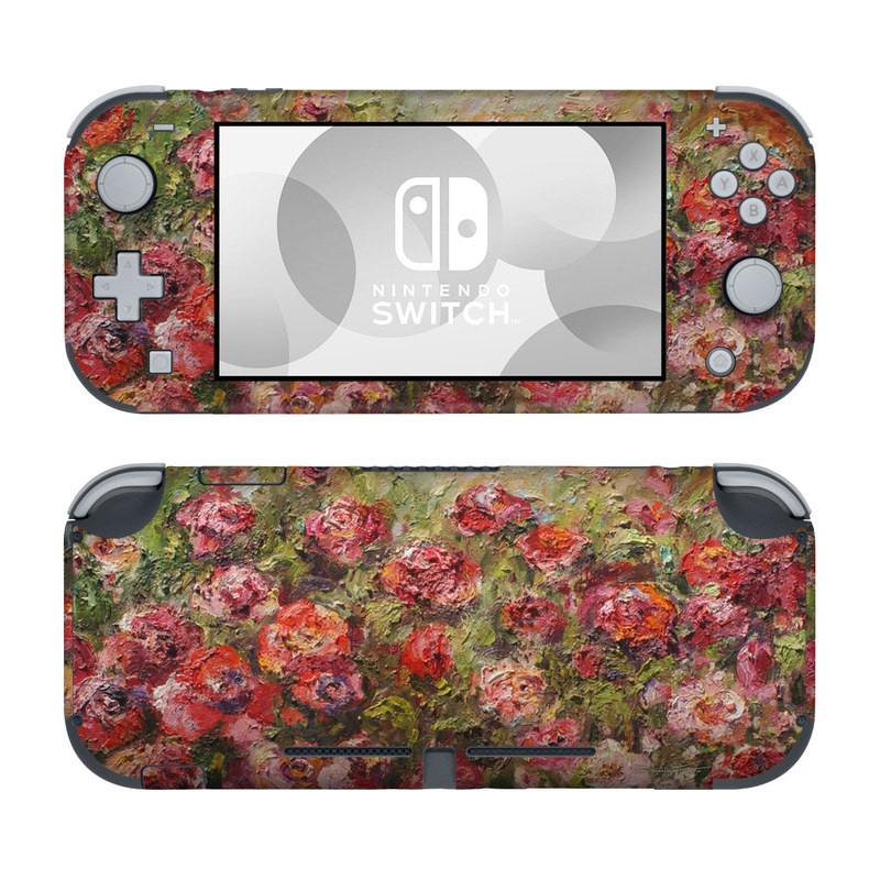 Nintendo Switch Lite Skin design of Flower, Garden roses, Rose, Plant, Floribunda, Flowering plant, Rosa × centifolia, Rose family, Botany, Petal, with red, black, green, gray colors