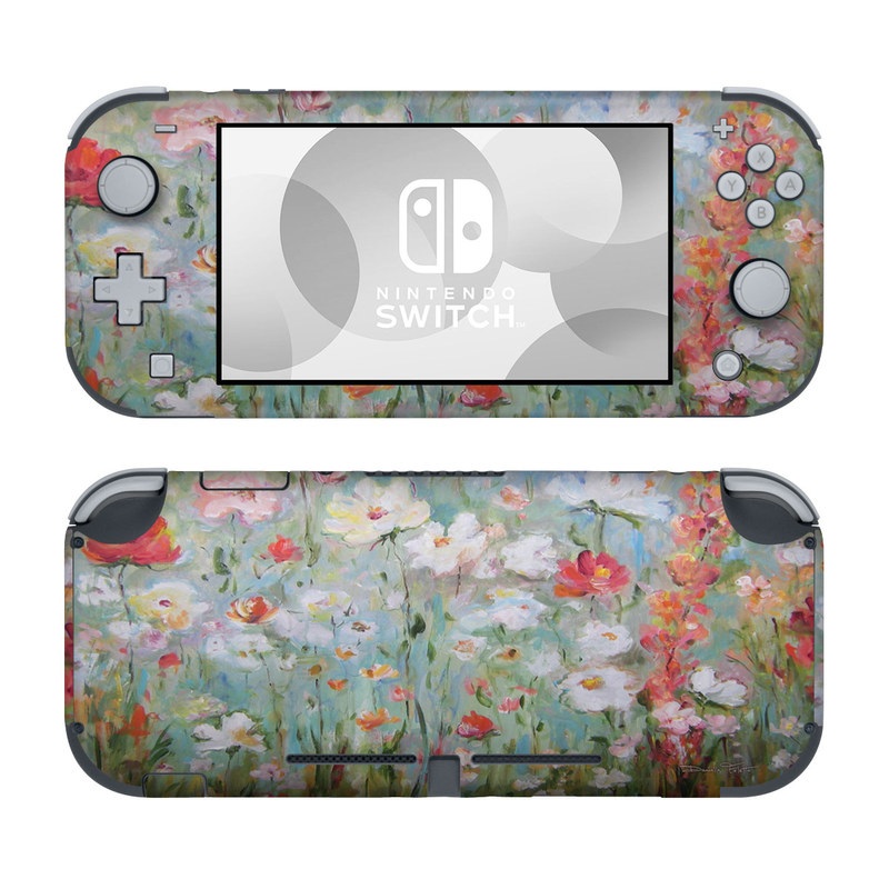 Nintendo Switch Lite Skin design of Flower, Painting, Watercolor paint, Plant, Modern art, Wildflower, Botany, Meadow, Acrylic paint, Flowering plant, with gray, black, green, red, blue colors