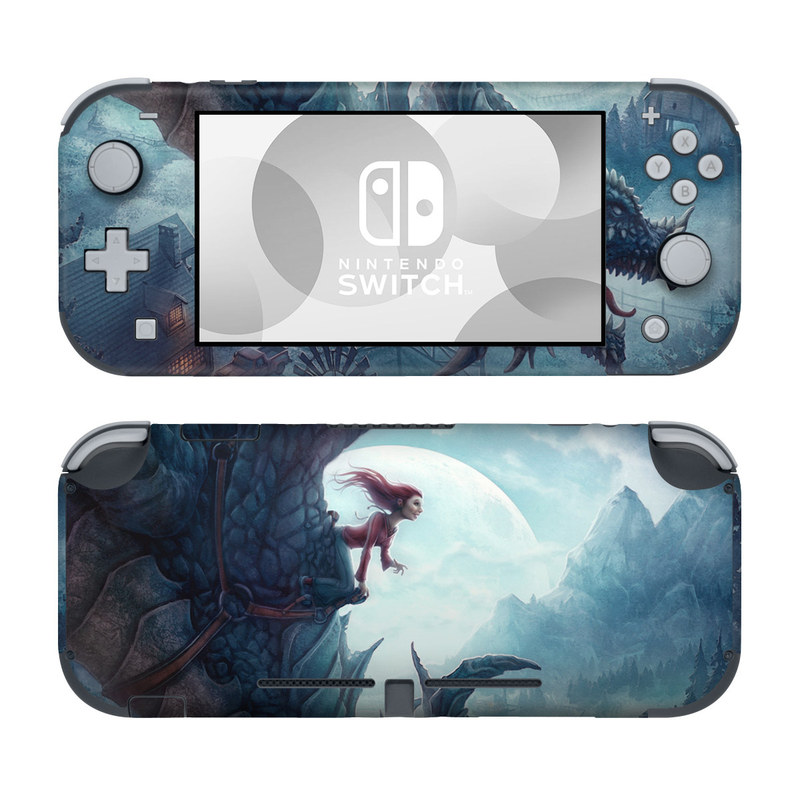 Nintendo Switch Lite Skin design of Dragon, Cg artwork, Illustration, Action-adventure game, Fictional character, Mythical creature, Mythology, Fiction, Cryptid, Extinction, with blue, white, brown, green colors