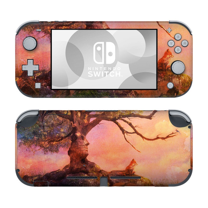 Nintendo Switch Lite Skin design of Nature, Tree, Sky, Natural landscape, Branch, Leaf, Woody plant, Trunk, Landscape, Plant, with pink, red, black, green, gray, orange colors