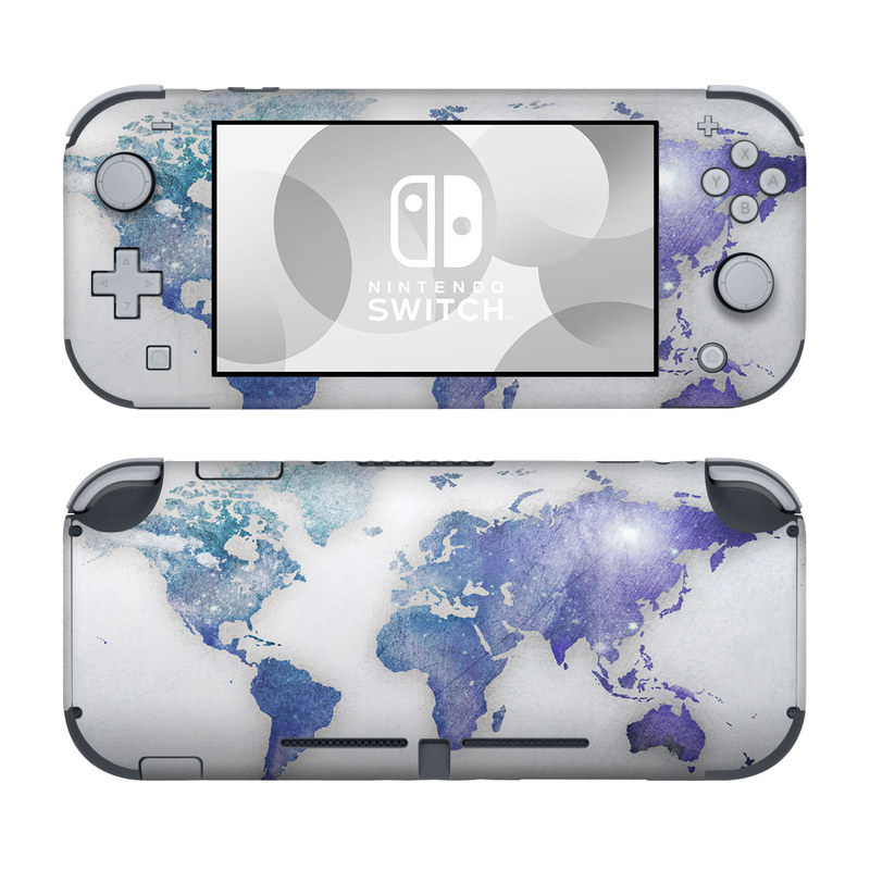 Nintendo Switch Lite Skin design of World, Map, Watercolor paint, Illustration, with white, blue, purple colors