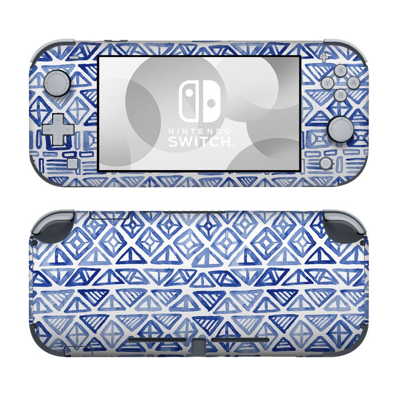 Nintendo Switch Lite Skin design of Pattern, Line, Design, Symmetry, Visual arts, Parallel, with white, blue colors
