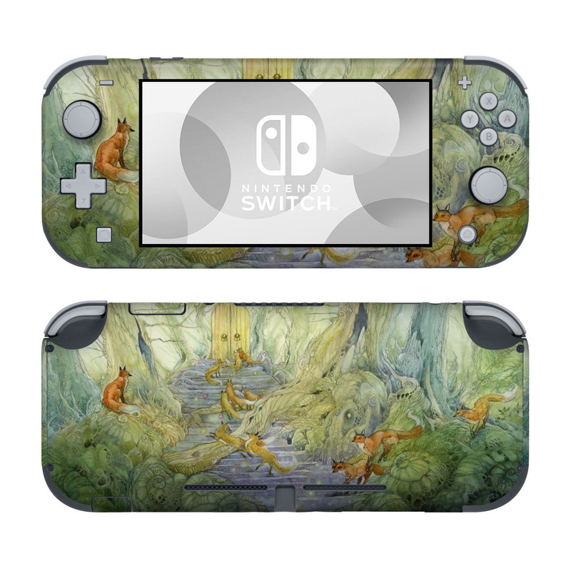 Nintendo Switch Lite Skin design of Painting, Art, Mythology, Visual arts, Watercolor paint, Organism, Fictional character, Modern art, Landscape, Acrylic paint, with green, brown, red, yellow, blue, purple colors