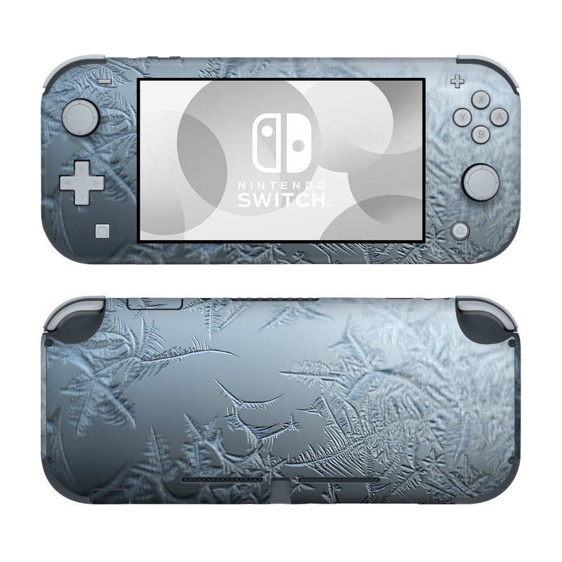 Nintendo Switch Lite Skin design of Water, Frost, Freezing, Winter, Pattern, Ice, Sky, Atmosphere, Design, Reflection, with blue, gray, white, black colors