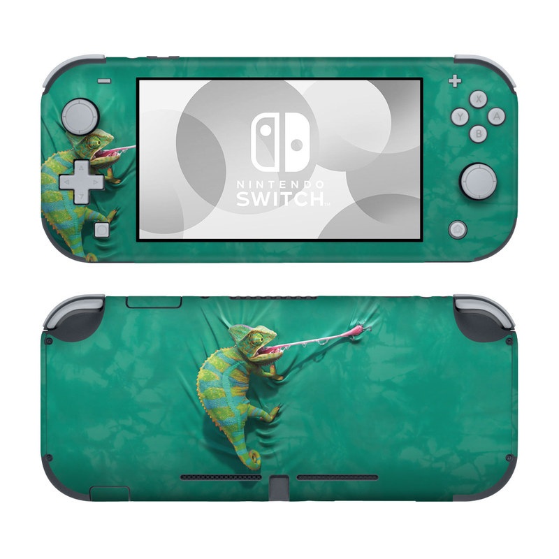 Nintendo Switch Lite Skin design of Green, Fish, Tail, Chameleon, with blue, black, green, gray colors