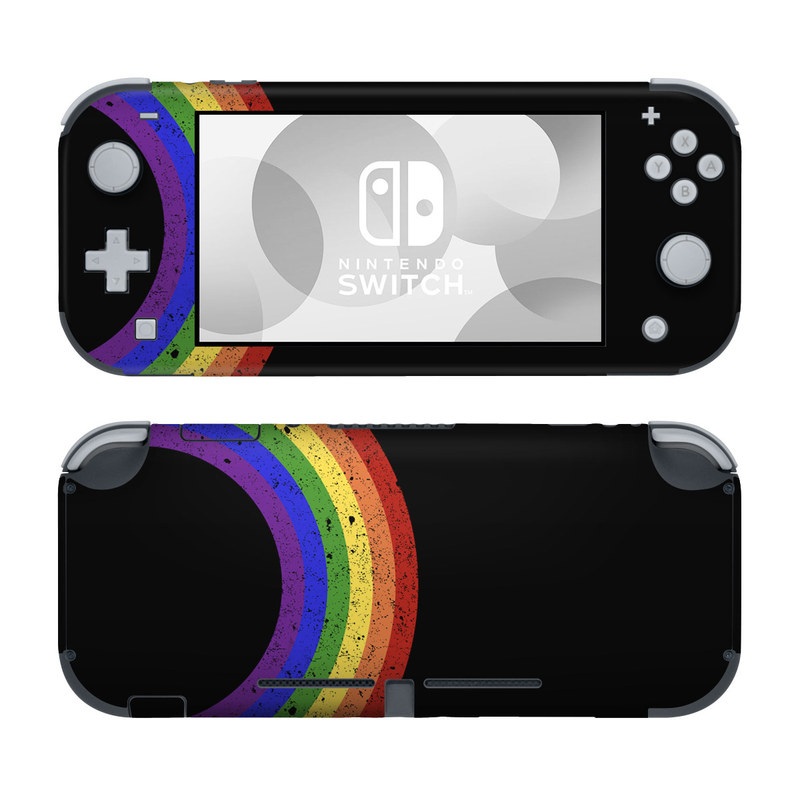 Nintendo Switch Lite Skin design of Colorfulness, Circle, Graphics, Art, with black, blue, purple, green, yellow, orange, red colors