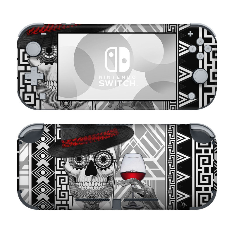 Nintendo Switch Lite Skin design of Cartoon, Poster, Font, Illustration, Headgear, Games, Photo caption, Fictional character, Graphic design, Hat, with black, white, red colors