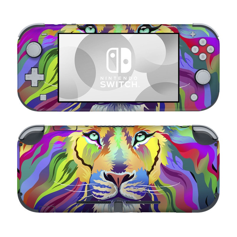 Nintendo Switch Lite Skin design of Bengal tiger, Felidae, Lion, Wildlife, Big cats, Tiger, Carnivore, Art, Illustration, Painting, with orange, yellow, green, red, pink, blue, purple colors