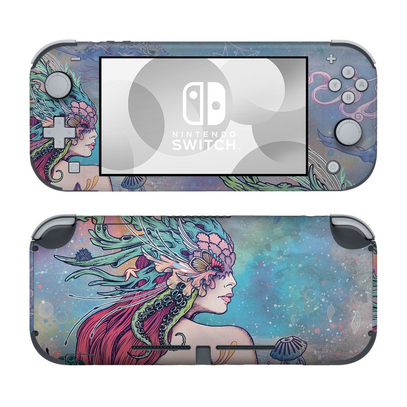 Nintendo Switch Lite Skin design of Illustration, Fictional character, Art, Cg artwork, Fiction, Mythology, Painting, Mermaid, with blue, purple, green, red, yellow, pink colors