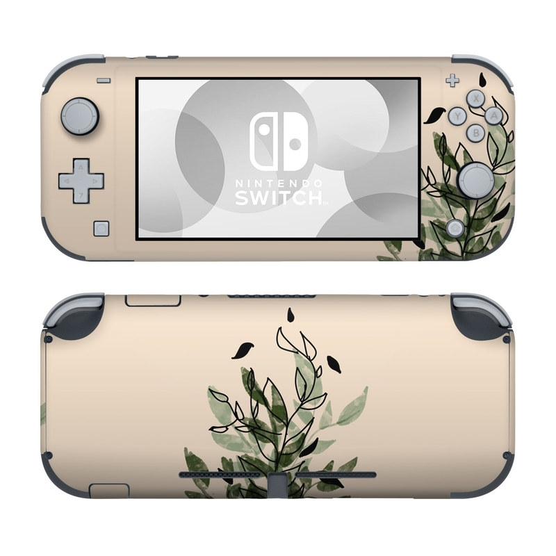 Nintendo Switch Lite Skin design of Leaf, Plant, Botany, Branch, Flower, Plant Stem, Pedicel, Twig, Illustration, with green, black, brown colors
