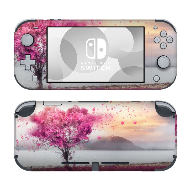 Nintendo Switch Lite Skin design of Sky, Nature, Natural landscape, Pink, Tree, Spring, Purple, Landscape, Cloud, Magenta, with pink, yellow, blue, black, gray colors