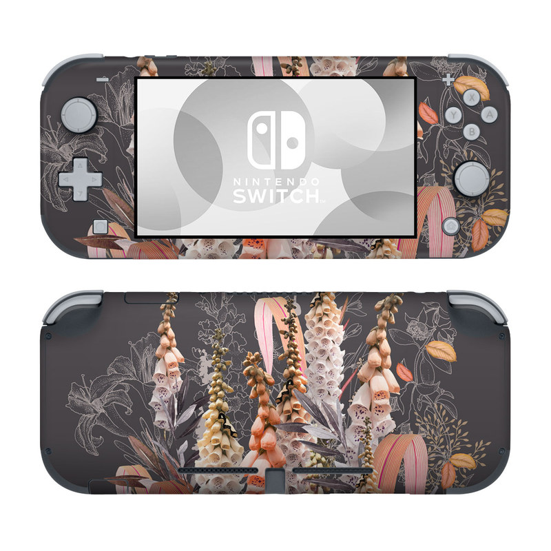 Nintendo Switch Lite Skin design of Flower, Plant, Foxtail lily, Botany, Plant stem, Illustration, Broomrape, with brown, pink, white, yellow, orange colors